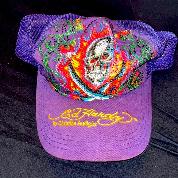 Ed Hardy Accessories - Ed hardy purple rhinestone hat